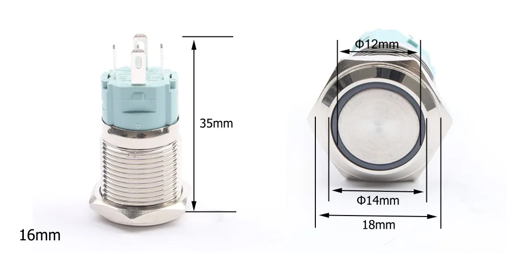 16 мм водостойкий переключатель металлическая кнопка со светодиодный подсветкой Красный Синий Зеленый Желтый самоблокирующийся и