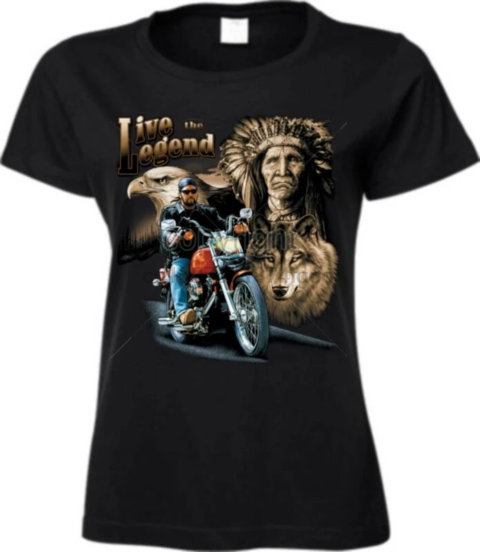Frauen T Shirt in schwarz HD Vintage Biker-&amp Choppermotiv Modell Live The Legend | Мужская одежда