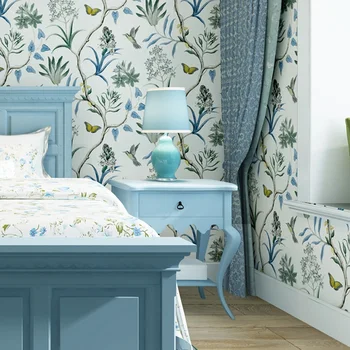 

American Country Garden Birds & Nonwovens Wallpapers Bedroom Warm Living Room TV Background Walls Sofa Beds