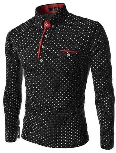ZOGAA новая английская Мода с волнистыми точками Мужская саморазвитие с длинными рукавами Tide Повседневная рубашка в горошек мужская одежда - Цвет: Черный