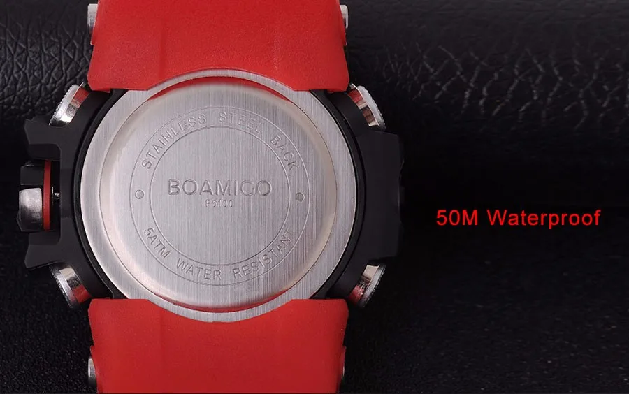 BOAMIGO Luxury Men's Watch LED  Analog Digital Plastic Military Watches Sport Quartz Wristwatches Dual Display Red Rubber Strap (7)