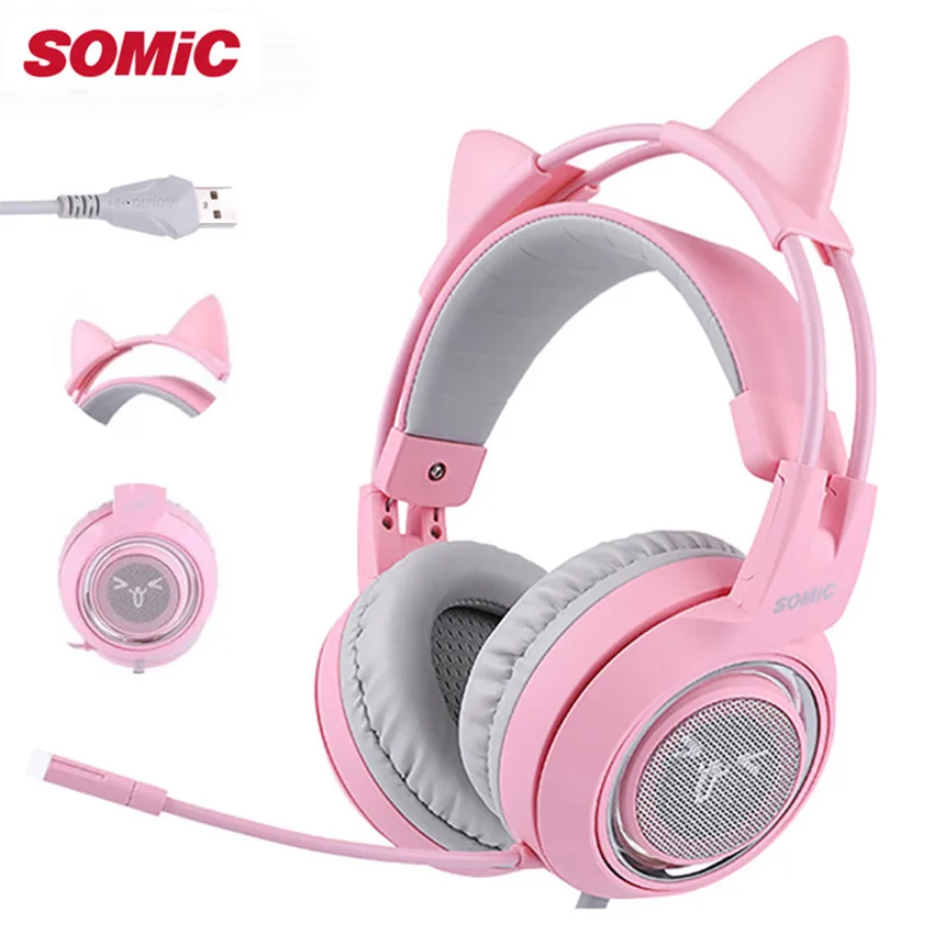  SOMIC G951 USB 7.1 Headset Surround Sound Gaming Headphone Bass Casque with Cat Ear Mic vibration f