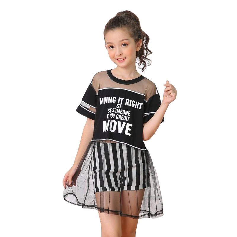 

Children's Clothing Girls Summer New Skirt Yarn Casual Children's Short-sleeved T-shirt Catwalk Dress Shirt Kids Clothes Girls