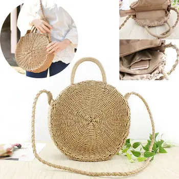 

2019 Newest Hot Women Shoulder Bag Boho Style Circular Straw Rattan Wicker Woven Round Messenger Handbag Beach Travel Purse