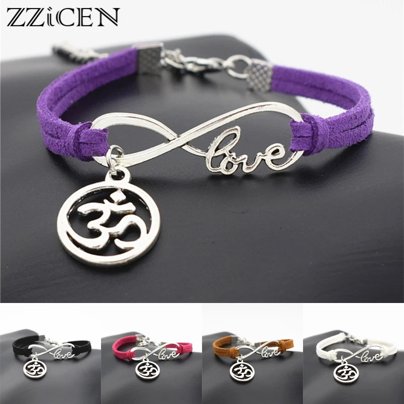 

Fashion Women Handmade Beautiful Jewelry Gifts Love Infinity OM Sign AUM OHM Symbol Yoga Charm Leather Bracelets
