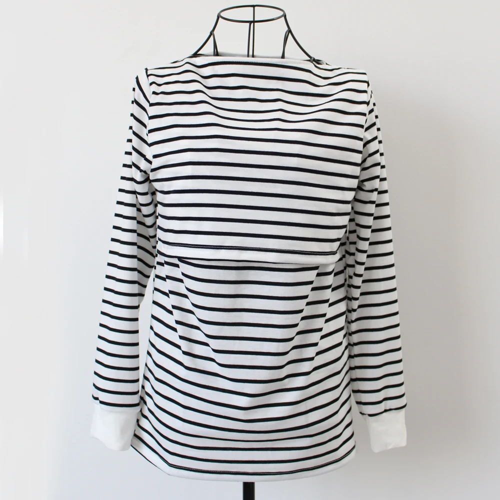 Sunbaby 2018 Spring Fashion Casual Striped O neck Collar long sleeve nursing top breastfeeding clothing for pregnant women