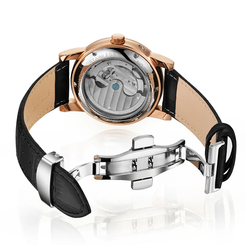 New Brand Luxury Business Multifunctional Hollow Tourbillon Automatic Mechanical Men's Leather Watch Relogio Masculino