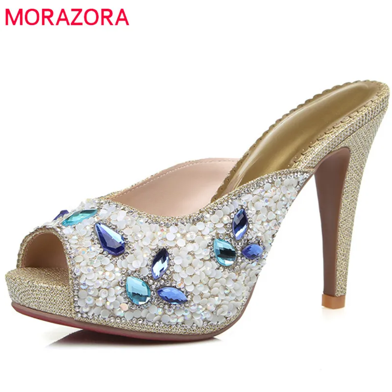 

MORAZORA 2019 hot sale women sandals peep toe high heels platform shoes crystal elegant summer shoes female party wedding shoes