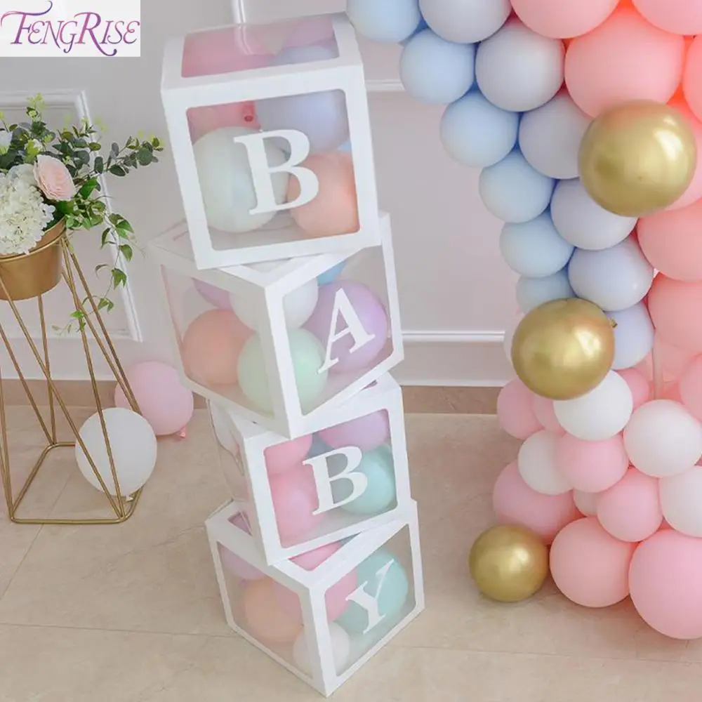 FENGRISE Алфавит прозрачная коробка Baby Shower мальчик девочка шар День рождения декор
