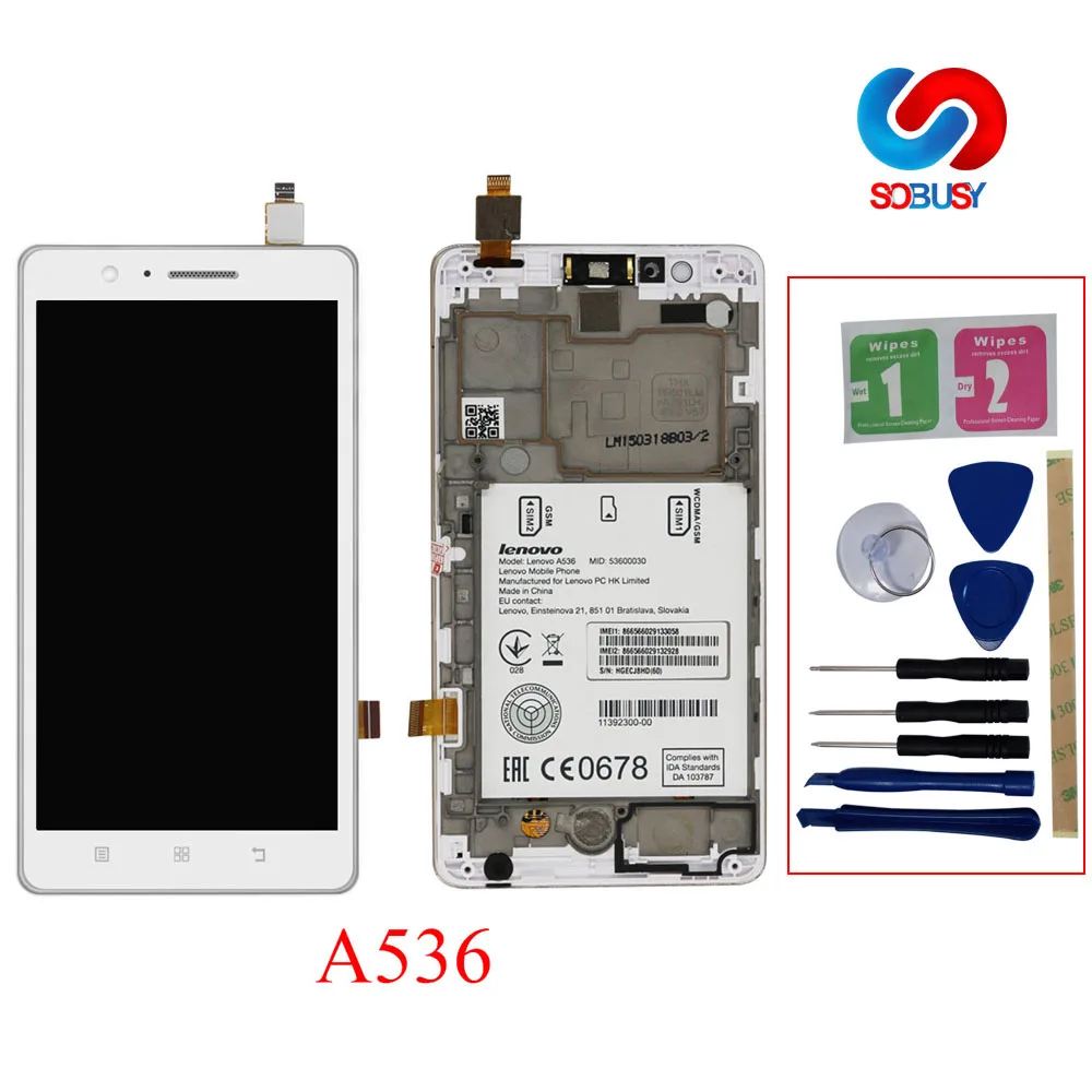 

Original AAA Screen For Lenovo A536 LCD Display With Touch Screen Digitizer Assembly With frame+For Lenovo A536 Repair tool set