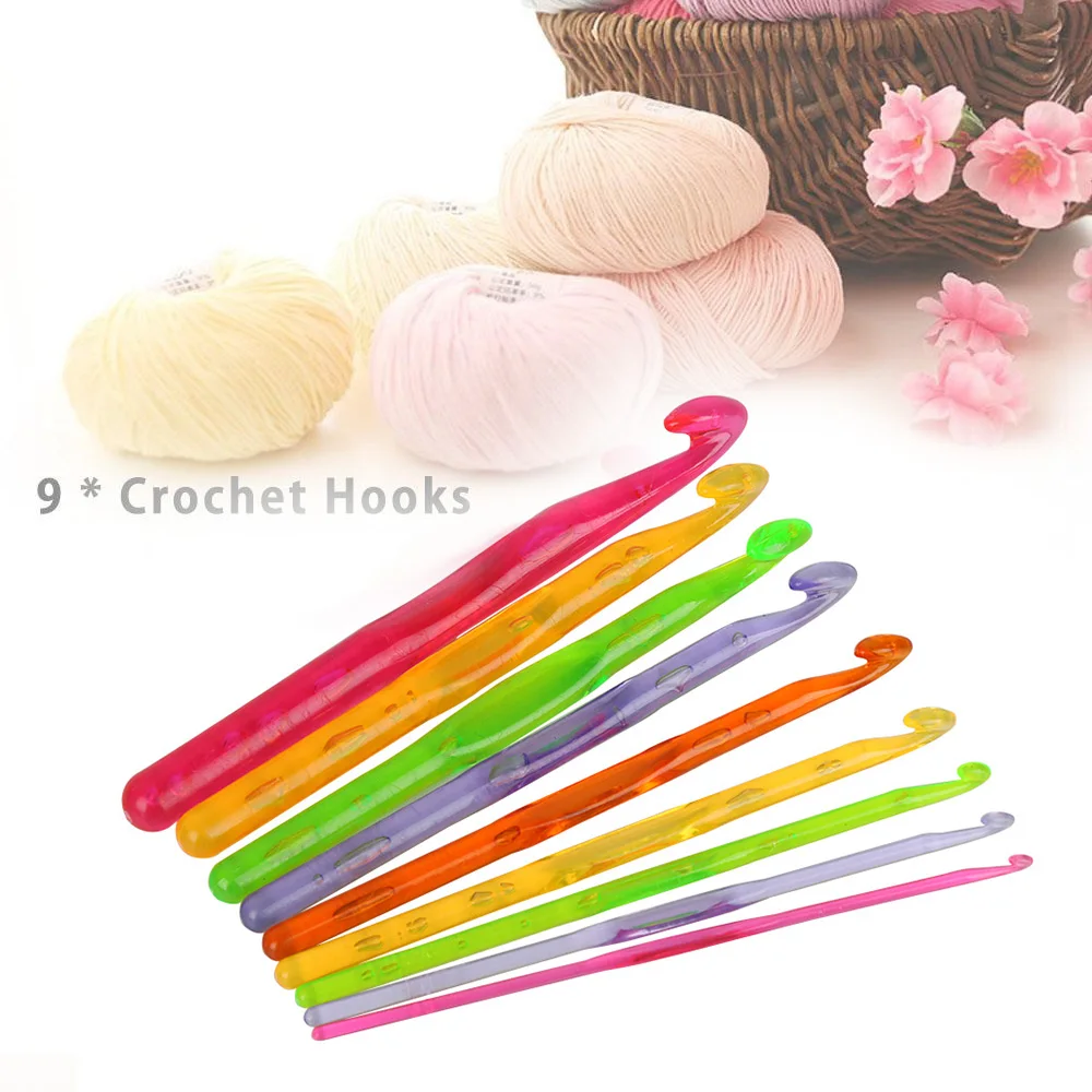

9pcs Multi-color Plastic Transparent Craft Knit Crochet Hooks Knitting Needles Weave Craft Yarn 3.0mm-12.0mm Color Random