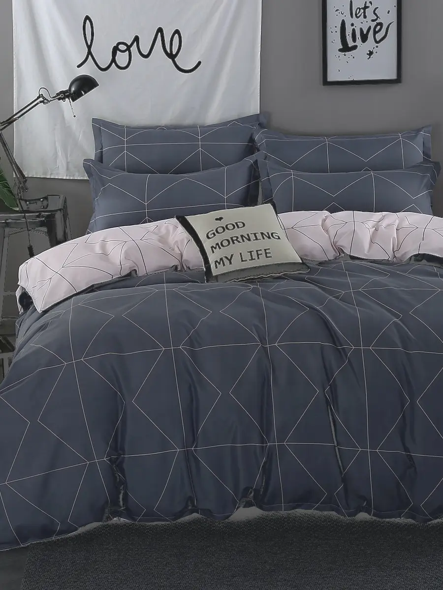 

4 Pcs Bedding Cover Set Simple Solid Geometric Pattern Ductile Bedsheet Set