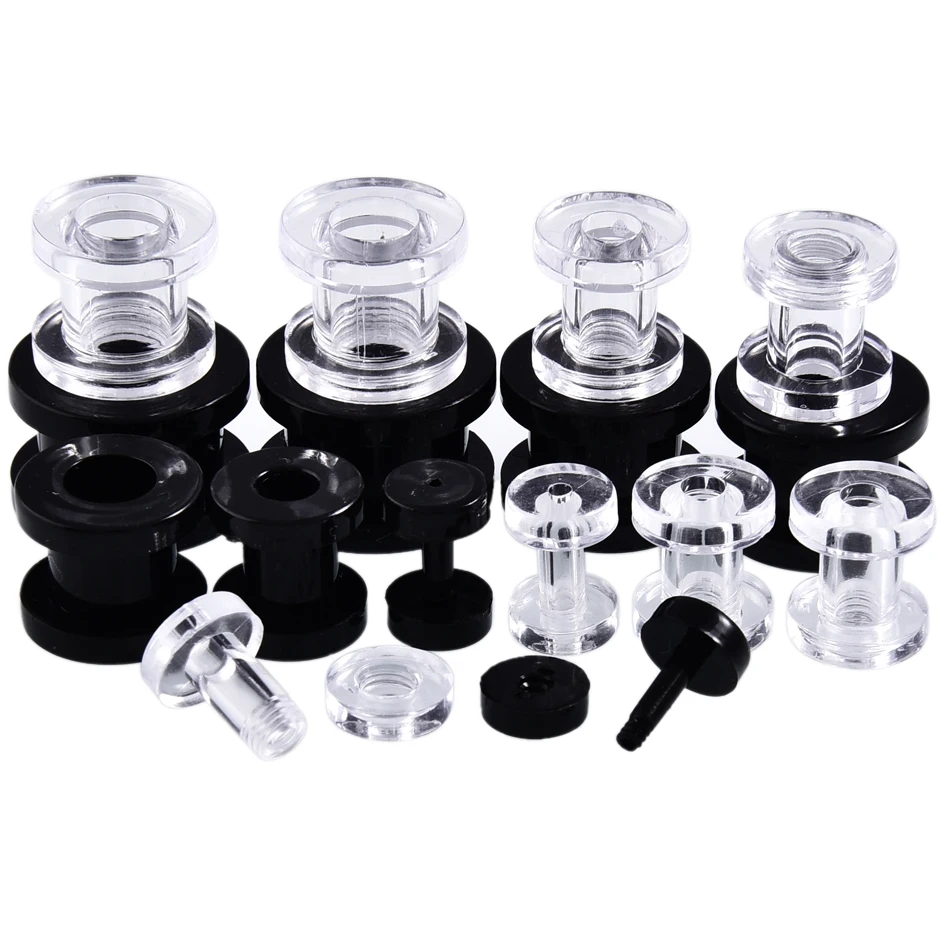 2pcs Acrylic Ear Plugs and Tunnels for Ear Dilations Screw Fit Black Expanders Stretcher Piercing Gauges Punk Body Jewelry piercing jewelry,ear piercing jewelry,body piercing jewelry,body jewelry