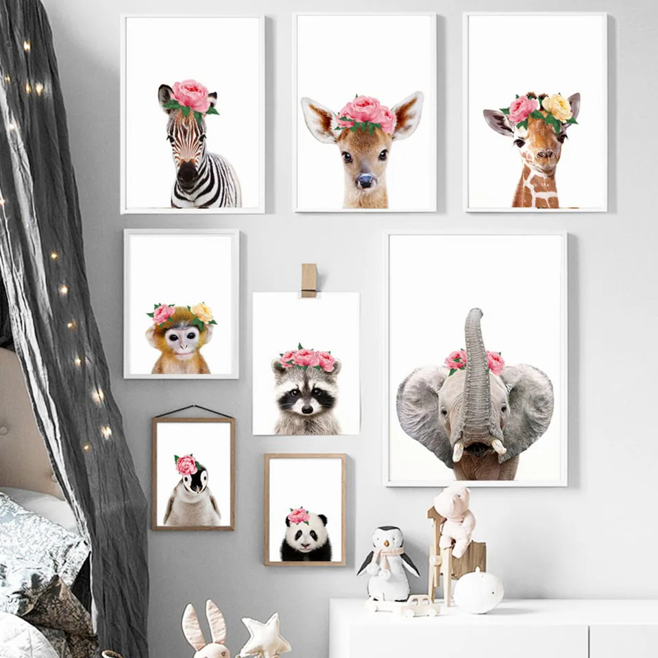 Pink-Rose-Flower-Zebra-Giraffe-Panda-Nordic-Posters-And-Prints-Wall-Art-Canvas-Painting-Nursery-Wall (1)