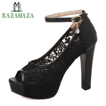 

ZALAVOR Size 32-43 Ladies High Heels Shoes Women Lace Patchwork Pumps Women Ankle Strap Buckle Platform Lady Office Footwear