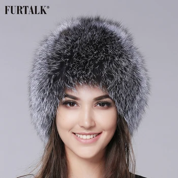 

FURTALK Fox Fur Hat for Women Winter Real Genuine Silver Fox Fur Beanie Hats High Quality Luxury Band Fox Fur Hat foulard femme