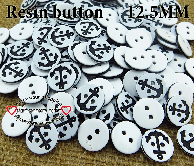

50PCS 12.5MM black Anchor button pattern Dyed RESIN buttons coat boots sewing clothes accessories R-058