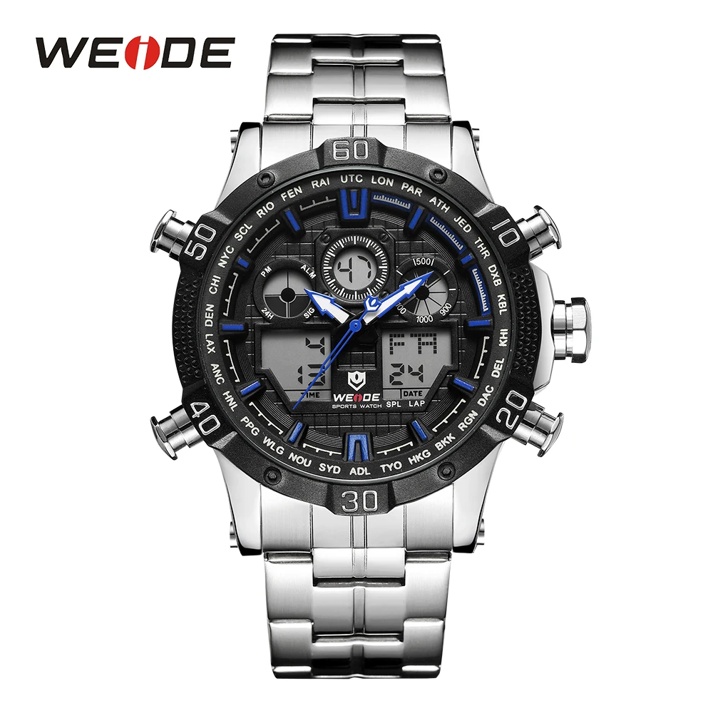

WEIDE Men Sport Watch Chronograph Back Light Military Digital Alarm Date Analog Stainless Steel Wristwatch Quartz montres homme