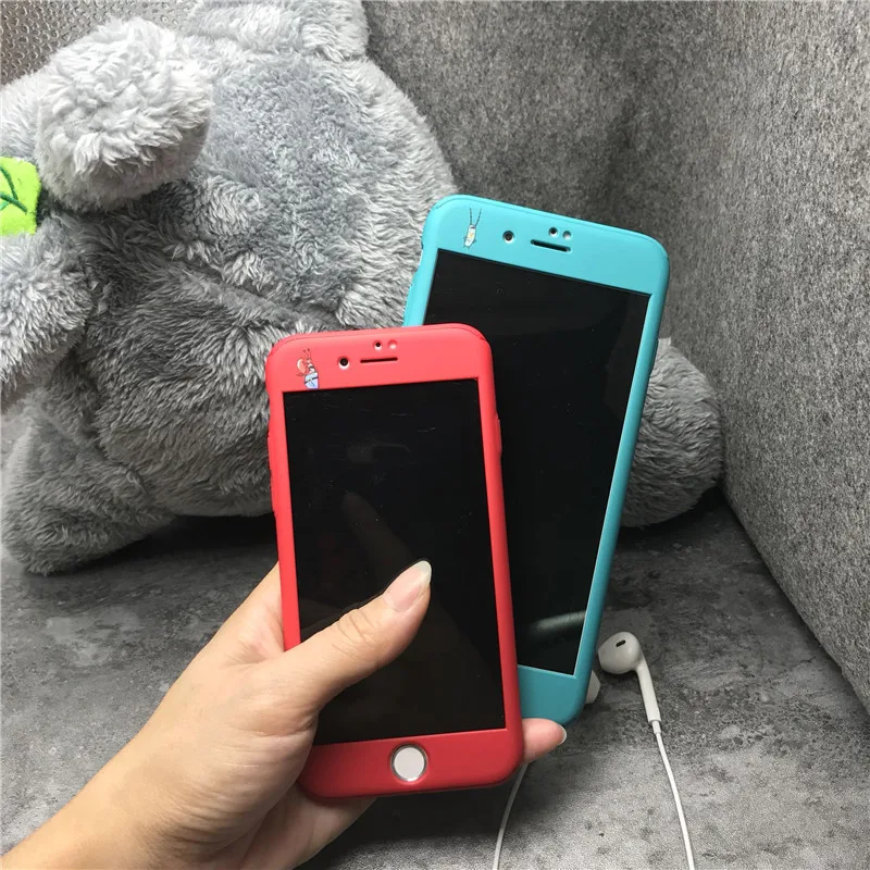 360 Degree Full Body Protective Phone Case For iPhone 7 8 6 6s Plus back cover SpongeBob Patrick Star Phone case capa fundas