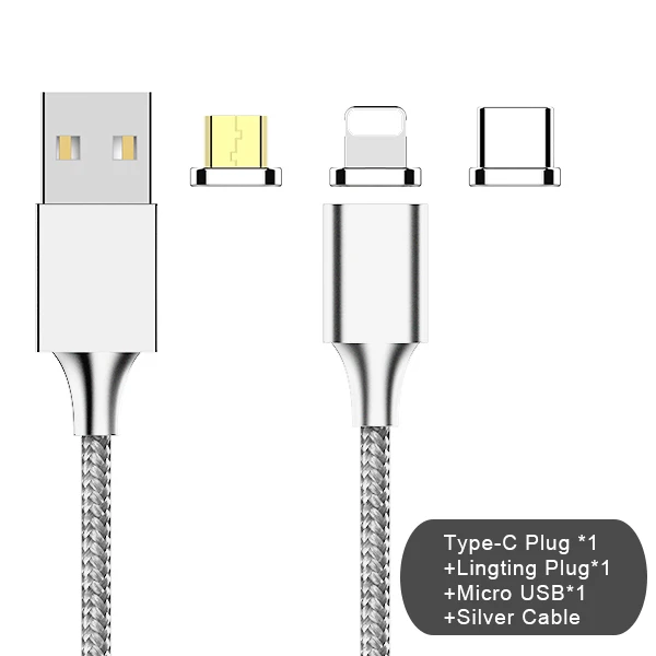 NOHON 3 в 1 Магнитный кабель для синхронизации данных 8 Pin для iPhone X 8 XS Plus Micro usb type C Быстрая зарядка для Xiaomi кабели зарядного устройства - Цвет: 3 plug silver cable