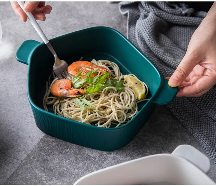 NIMITIME Nordic Style Matte 4 Color Cheese Double-Ear Rice Plate Baking Dish Ceramic Personality Pasta Dish Household