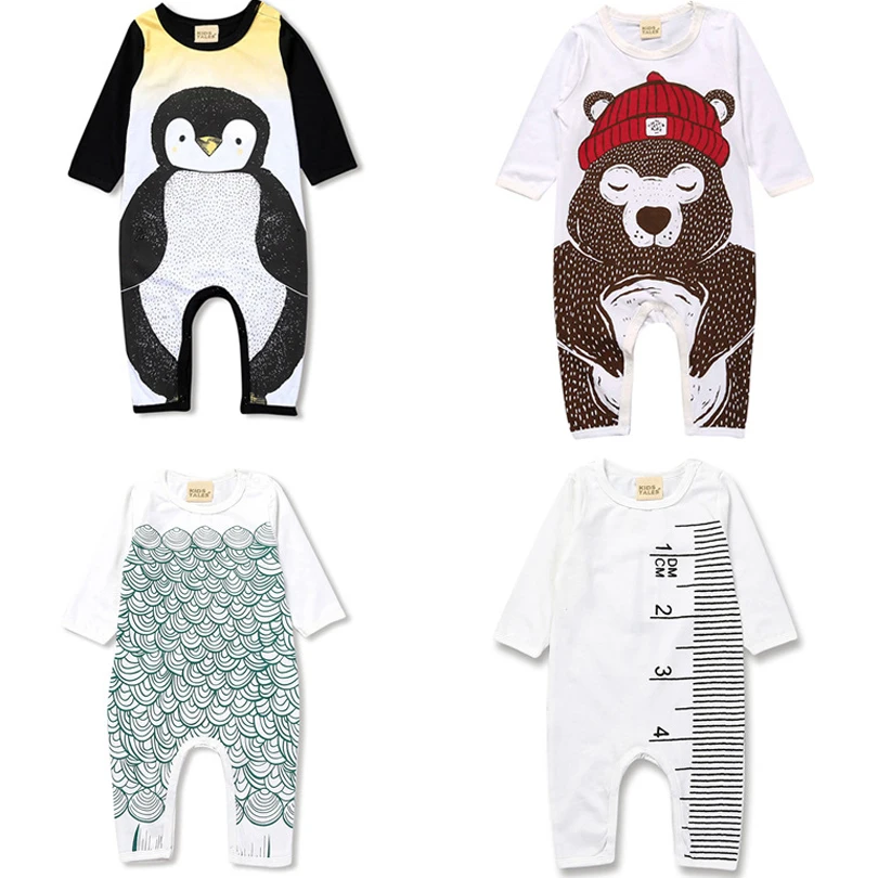 

2019 Spring Newborn Baby Boy Girls Romper Cartoon Animal Print Long Sleeve Cotton Romper Jumpsuit Playsuit Outfits Clothing