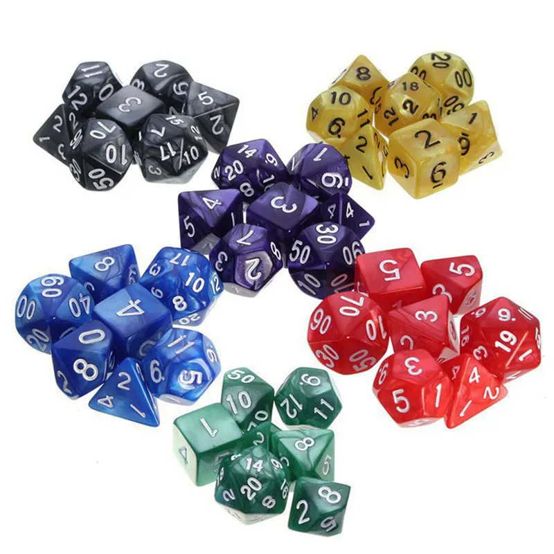 42 шт многогранные кости для подземелий и драконов DND RPG MTG настольные игры кости 20 наборов 4D 6D 8D 10D 12D 20D с мешочком