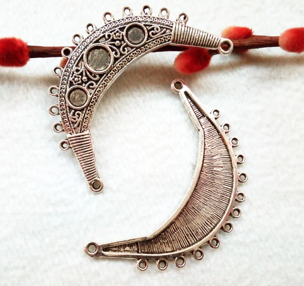 Freeshipping1PcsSize6945mmAntiqueSilverPlantedFiligreeMoon