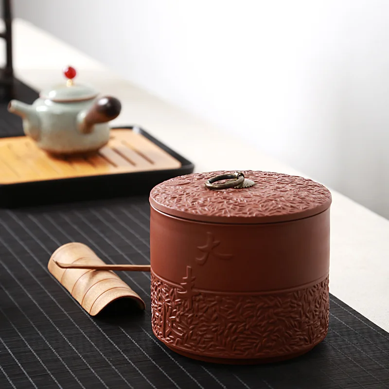 

Retro Brick-Red Ceramic Tea Storage Box Tea Jars Mini Candy Jars For Kitchen End Table Quality Spices Storage Box Container