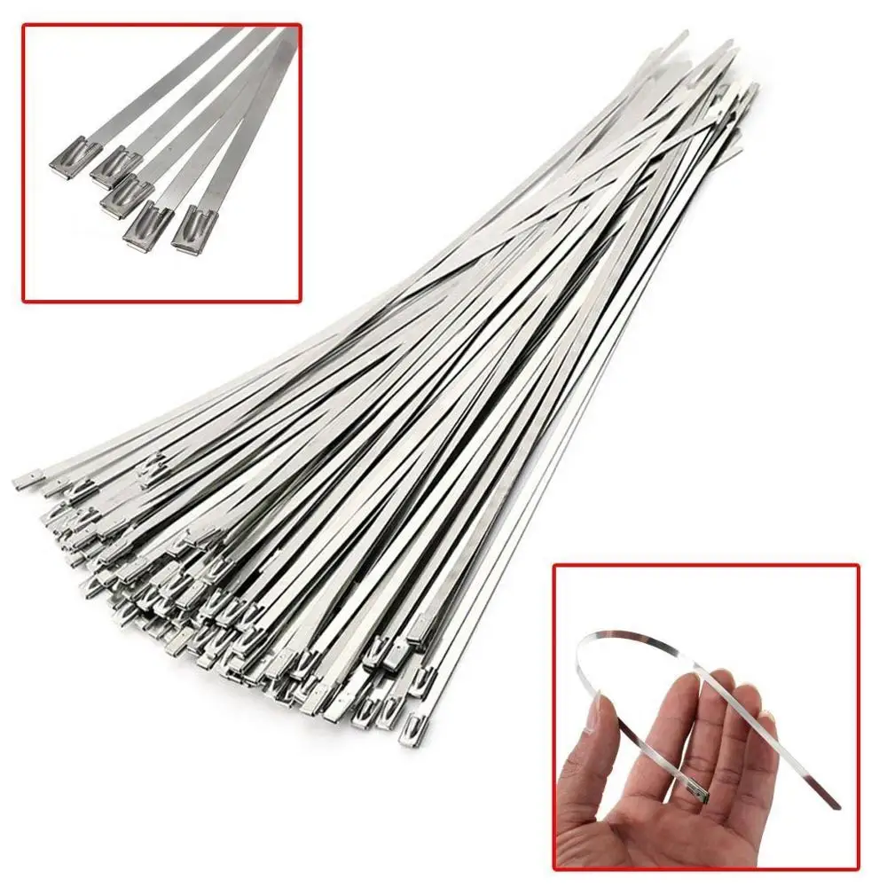 

Stainless Steel Cable Ties 100pcs 11.8 Inches/4.6*300mm Exhaust Pipe Wrap Coated Locking Cable Zip Ties