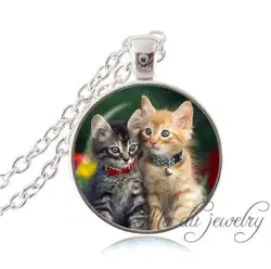 Черное и бронзовое ожерелье с двумя кошачьими ушками милые подвеска в виде котенка стекло кабошон заявление ожерелье для женщин ювелирные