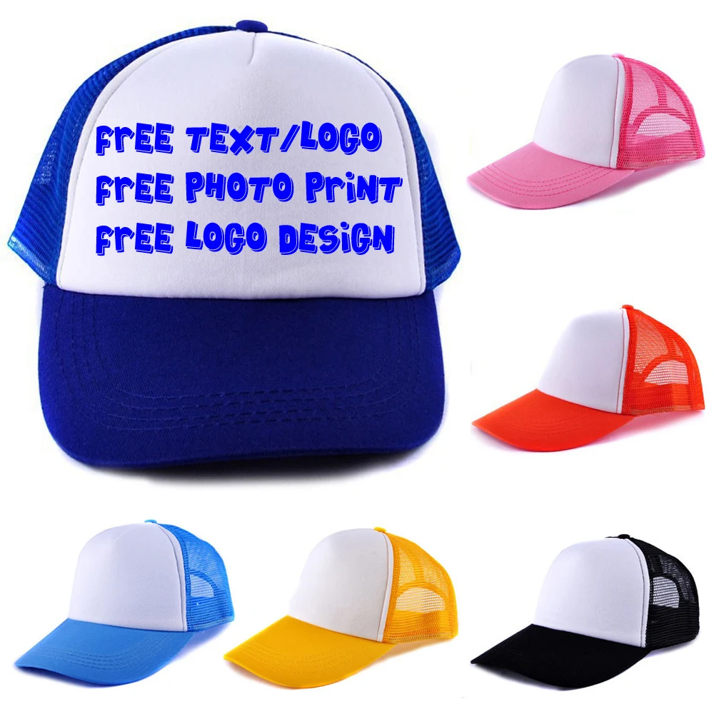 

Custom Personalized Logo or Text Cap Heat Transfer Printing Baseball/Trucker Mesh Snapback Caps Muti-Color No Minimum Orders