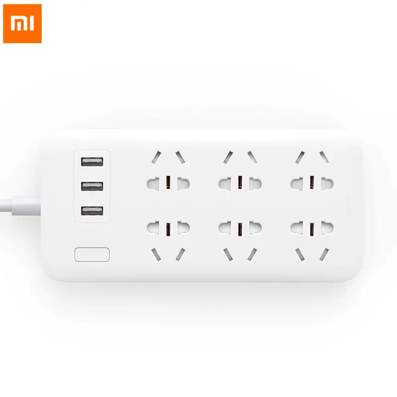 melhor Original Xiao mi mi jia mi 2.1A carregamento rápido 3 Tira Tomada de Energia Tomada de Extensão Usb plug 6 TOMADAS De saída EU AU EUA REINO UNIDO Adaptador