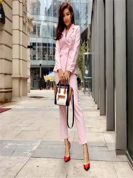 

Customized new women's double-breasted suit two-piece suit (jacket + pants) women's business office official business wear
