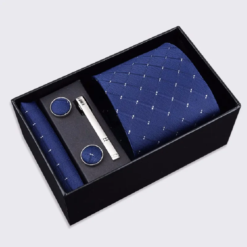

men 8cm necktie set pocket square sleeve button tie clip hanky neckwear and handkerchief set necktie cuff link boxed gift