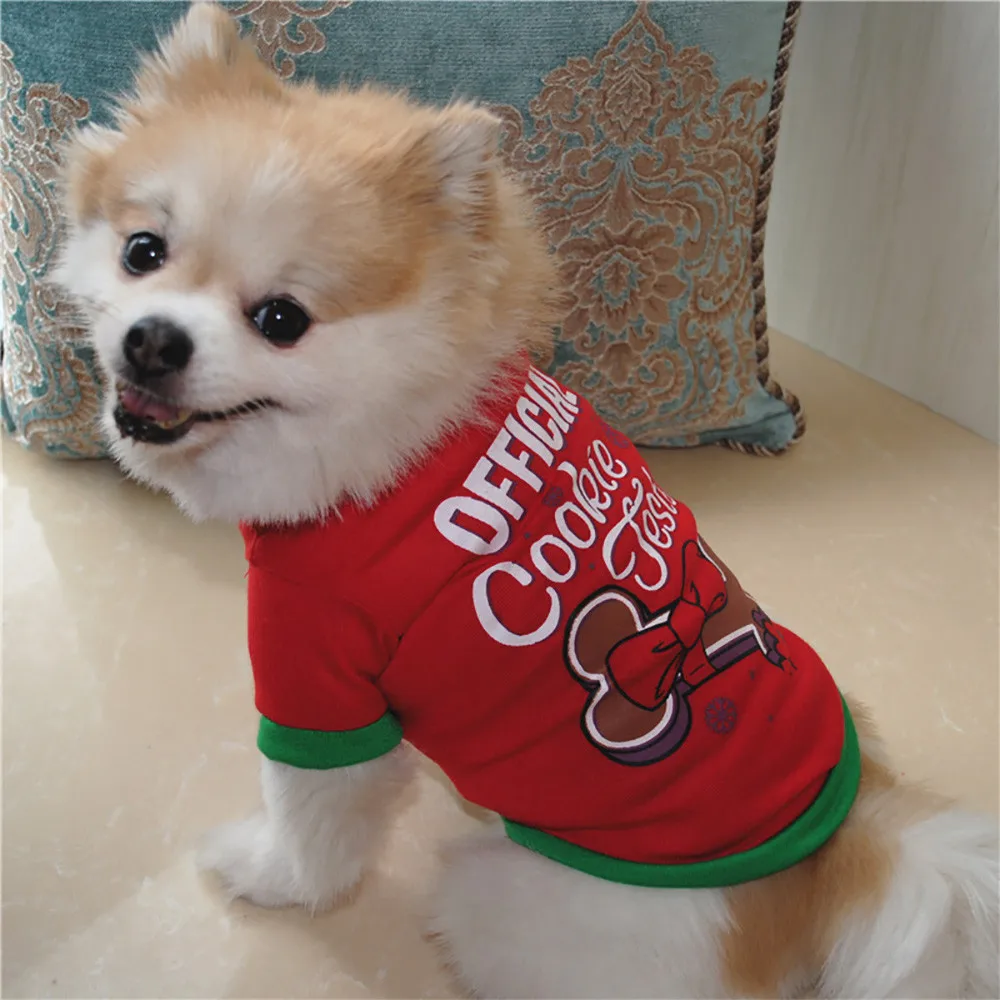 

2018 Christmas Dog Clothing Cotton T shirt Puppy Costume Dog clothes Cartoon Pattern Letter Print Pet Dog Clothes