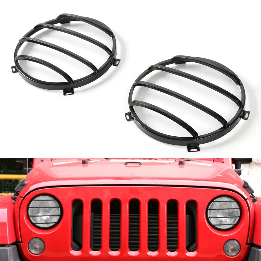 

YAQUICKA 2Pcs/set Steel Car Front Head Light Lamp Guards Cover Trim Styling For Jeep Wrangler 2007-2016 Car-covers 4 Bars