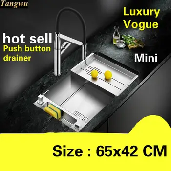 Online Free Shipping Household Luxury Mini Kitchen Manual Sink Single Trough Dish Washing 304 Stainless Steel Hot Sell 650x420 MM