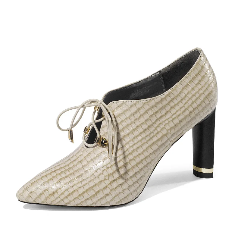 ISNOM/ г., весенние женские туфли-лодочки на высоком каблуке с тиснением обувь с острым носком и перекрестной шнуровкой кожаная женская обувь модная женская офисная обувь