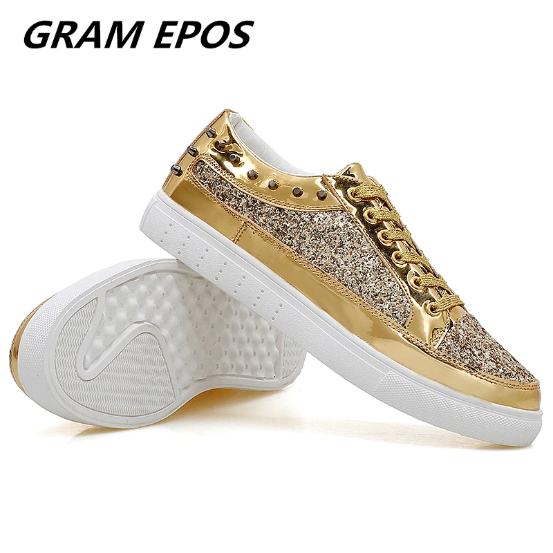

GRAM EPOS 2019 Women Casual Shoes Glitter Leather Shoes Mixed Color Women Sequins Golden Fleeces Trainers Sneakers Shoes Mujer