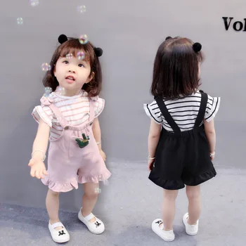 

Summer Chinese style baby girl clothing striped T-shirt tops + shorts sports suit for newborn baby girls outfit cool clothes set