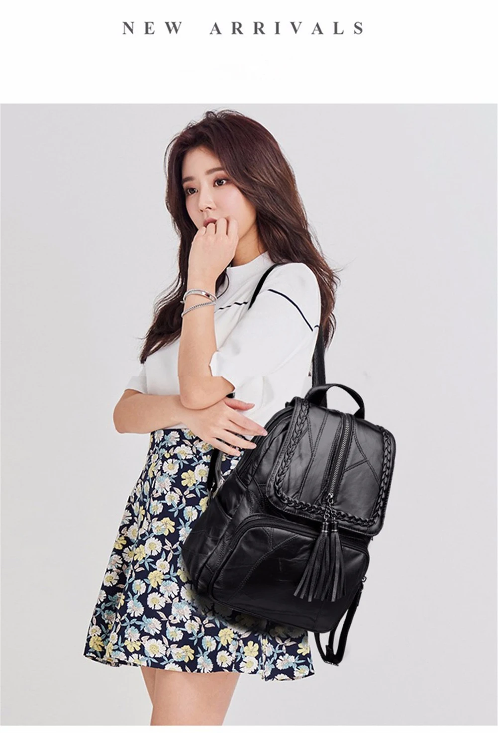 Женский рюкзак для девочек, дорожная сумка из искусственной кожи, рюкзак на плечо, школьная однотонная черная сумка с кисточками