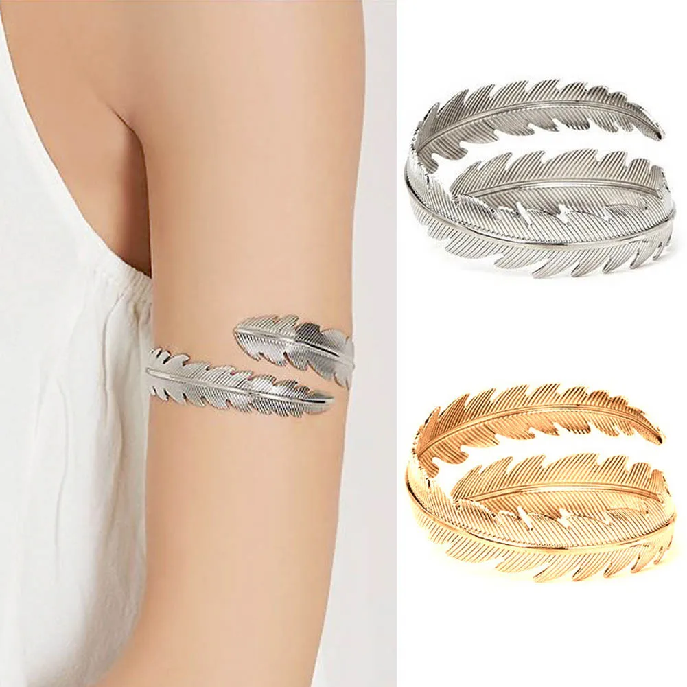 

Feather jewelry Upper Arm bracelet & bangle Charm Women Leaf Shaped Punk Open Cuff Boho Bangles Hot Sale