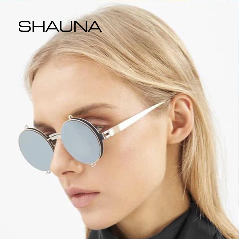 

SHAUNA Ultralight Matte Stainless Steel Frame Clamshell Steampunk Sunglasses Women Retro Round Punk Glasses Men