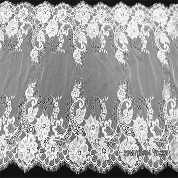 

3Y/ lot Eyelash Lace Fabric 46cm DIY Decorative High Quality Soft Off white black Nylon Eyelash Lace Trim Wedding Dress Fabric