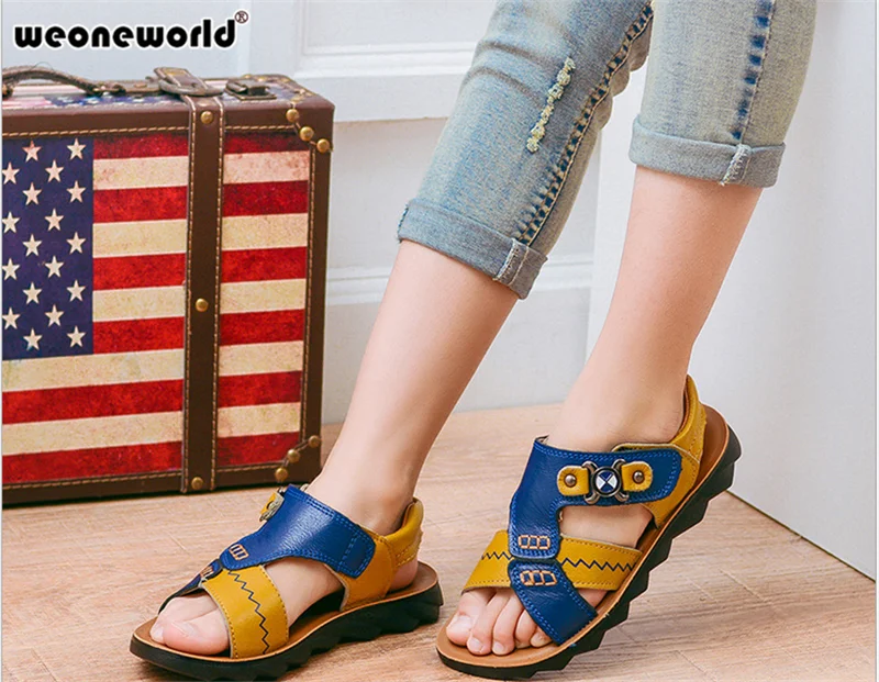 Weoneworld/Новые летние для мальчиков кожаные сандалии детские дышащие пляжные сандалии из металла резиновая подошва 2 цвета Размеры 26-37