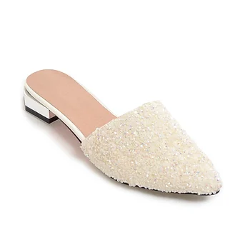 

2019 summer women's slippers shiny fabric pointed toe comfortable breathable female slippers shoes women size 33-43
