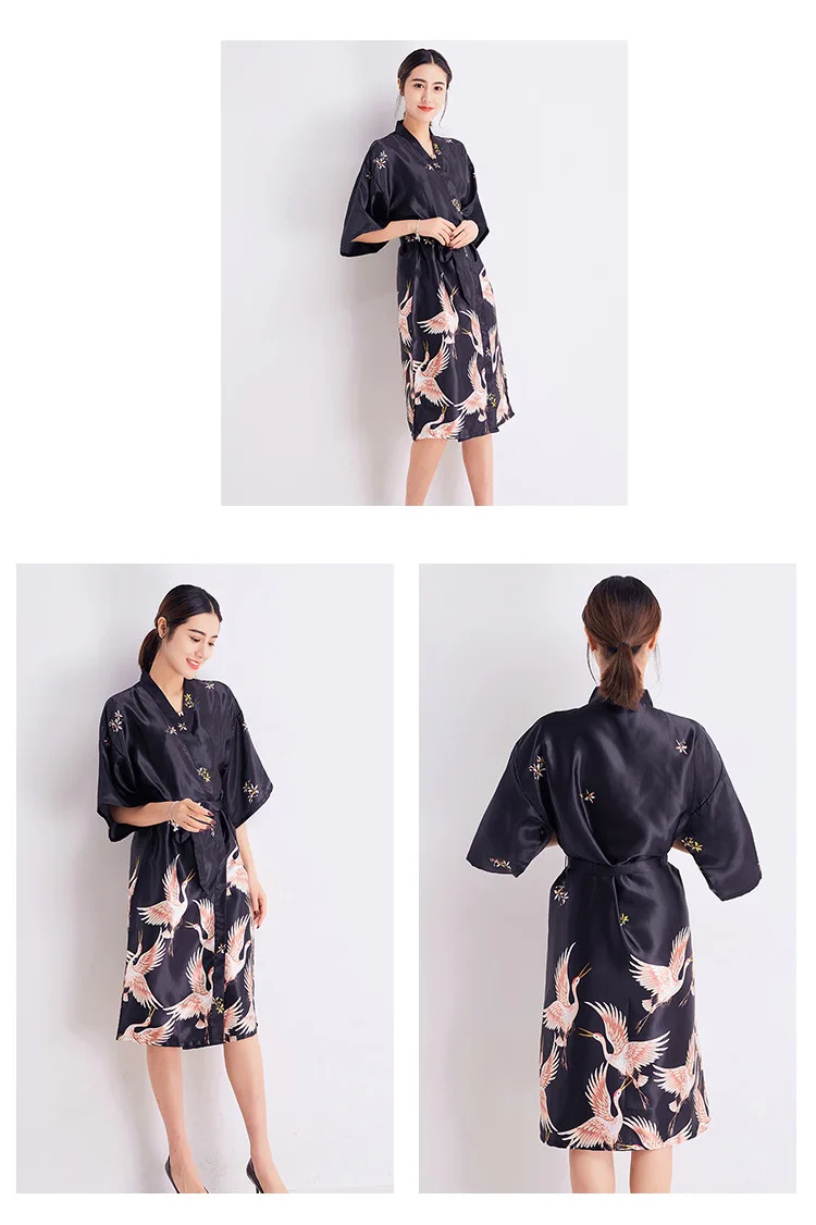 Летний кардиган японский стиль журавль для женщин кимоно атлас юката Винтаж Ночная рубашка плюс Haori пижамы вечерние спа корейский длинный халат