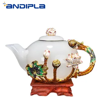 

350ml Enamel Colorful Jade Porcelain Teapot / Handmade Noble Tea Pot Drinkware Chinese Kung Fu Tea Set Decoration Crafts As Gift