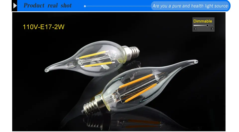 Dimmable E17 LED Filament bulb 2W 4W 6W Candle  Lamp light AC110V Retro Edison Glass 360 Degrees Light for Crystal Chandeliers (6)